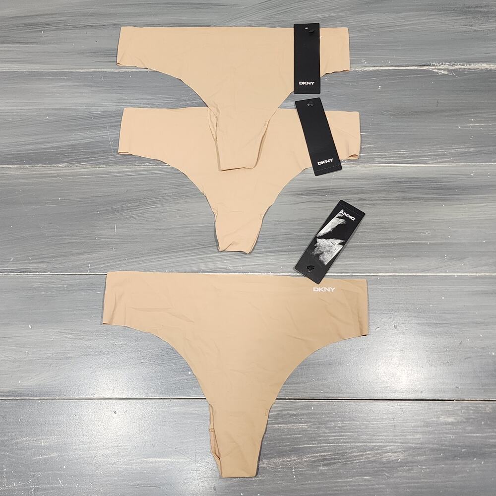DKNY Thong Litewear Underwear Panties Beige Size Medium‎ 3 Pair